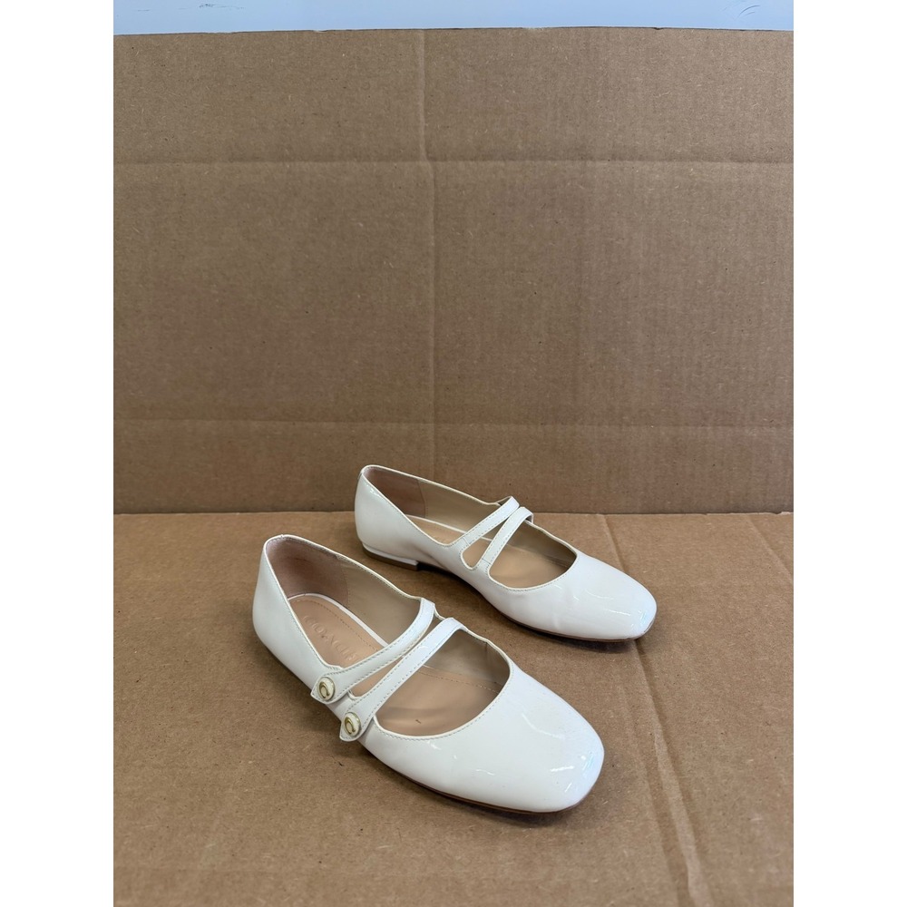Coach Winley Two-Strap Mary Jane Flats Chalk Patent Leather Womens Size 5.5B US